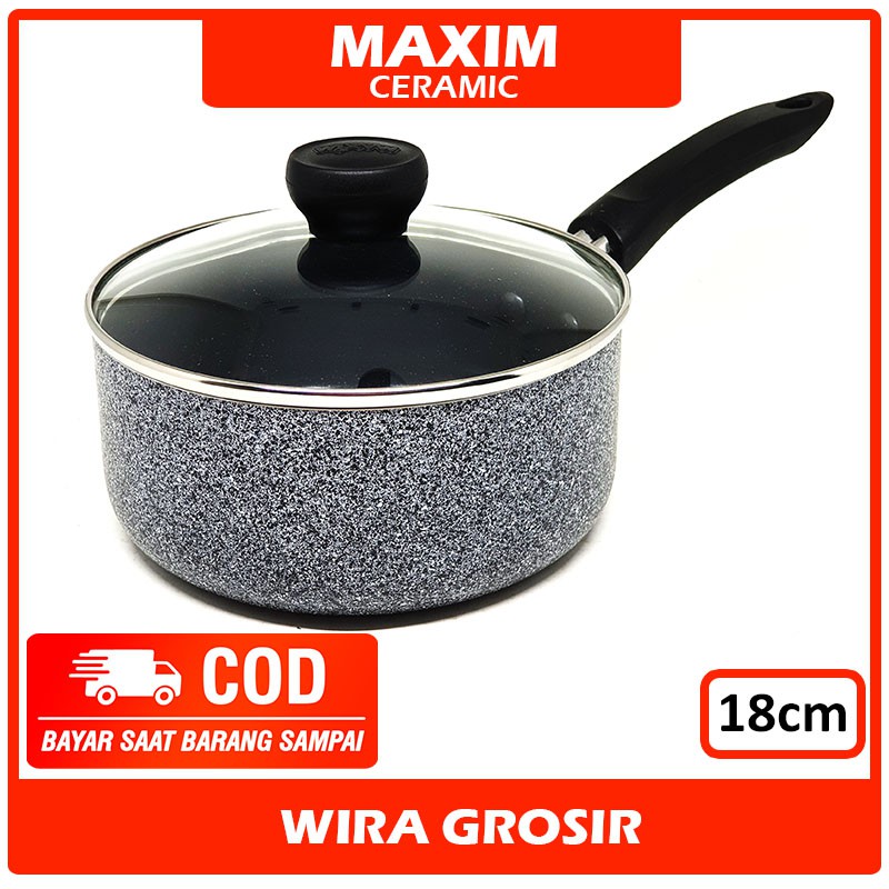 Maxim Panci Susu + Tutup Kaca Keramik Anti Lengket 18cm | Sauce Pan Anti Gores | Panci Ceramic