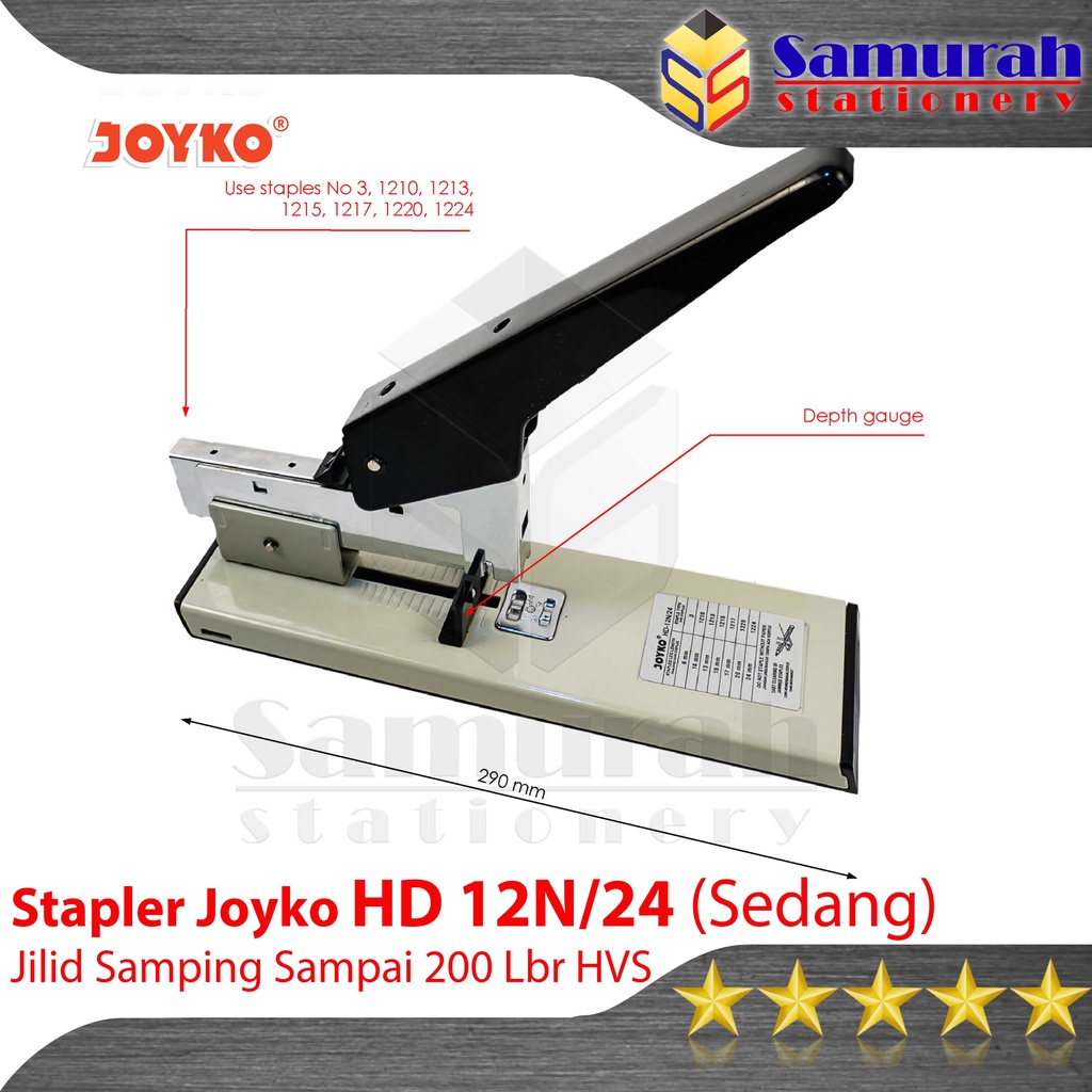 

Stapler Joyko HD-12N/24 Sedang Mesin Staples Jilid HD 12N 24 Tanggung / Alat Strapler Heavy Duty Samping Buku sampai 250 Lembar HVS