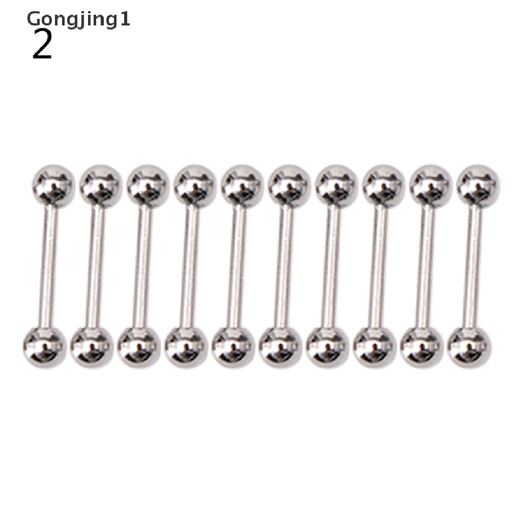 Gongjing1 10PCS Anting Tindik Lidah / Puting / Tubuh Bentuk Barbel Bahan Stainless steel