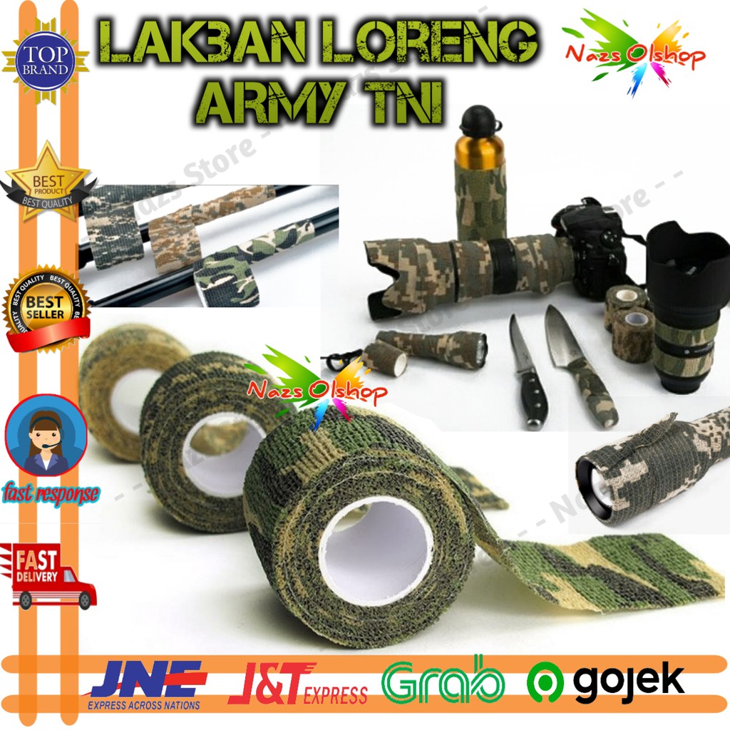 

Lakban Kain Corak Loreng TNI ABRI Retractable Tape Army Hunting Survival Kit 5cm x 2 Meter
