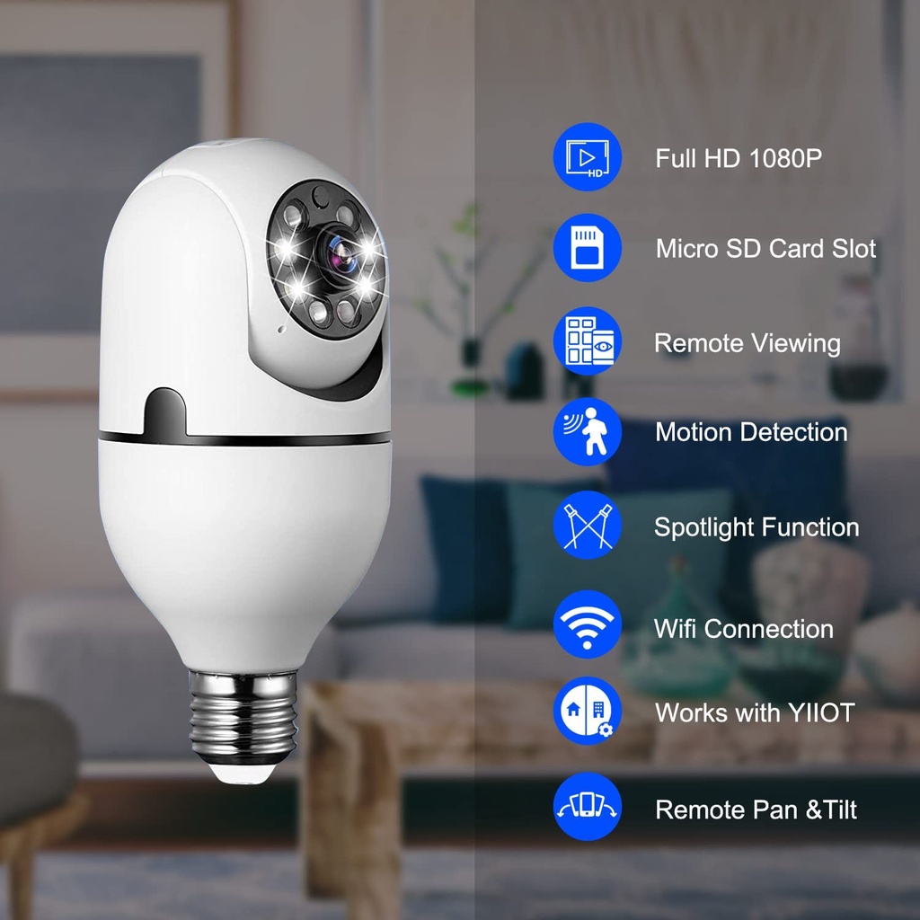 CCTV Lampu Bohlam Kamera Lampu CCTV IP Camera Wireless Wifi 360 Derajat V380 Pro 2MP 1080P FULL HD Night Vision Monitor Auto Tracking