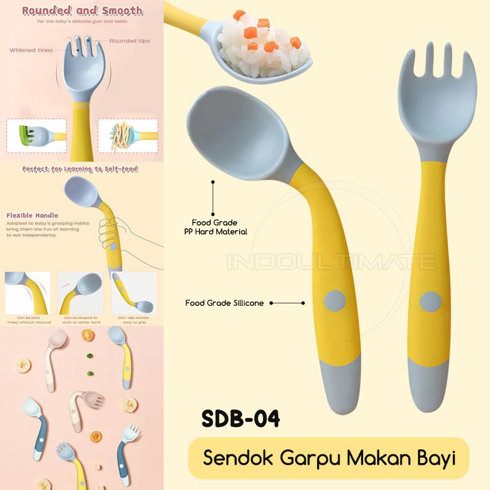 Isi 2 Sendok + Garpu Bayi Balita Elastis sendok Silicone Silikon anak Bisa Tekuk 360° SDB-04