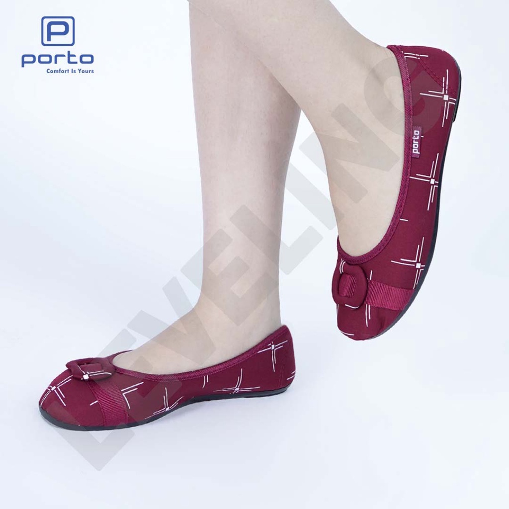 BA209L - Porto Leveling Sepatu Wanita Kerja Flatshoes Garis Putih Nyaman Terbaru Cantik Porto Lady