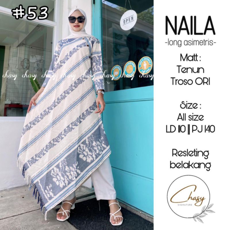 Naila Long Asimetris Matt Tenun Troso Ori//Tunik Etnik//Long Tunik//Tunim Wanita LD 100//Long Tunik 