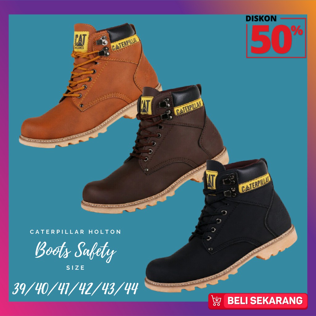 COD Sepatu Bots Pria Caterpillar Holton Boots Safety Kerja Lapangan Outdoor Sefty Hiking Anti Selip