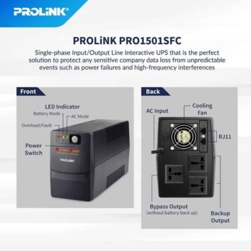 UPS PROLINK 1500VA 1500 VA PRO1501SFC With Fast Charging 1501 SFC