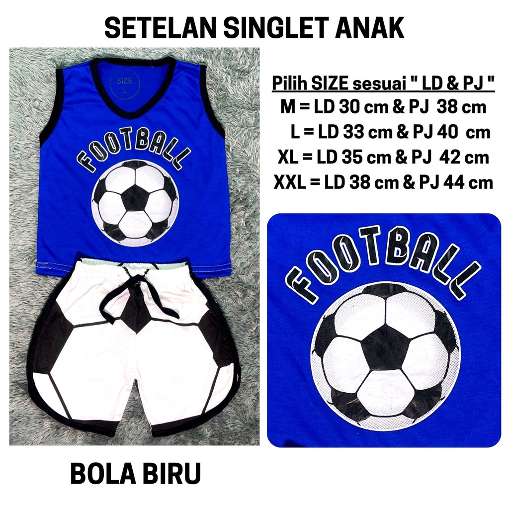 Setelan Anak Laki Laki Baju Kutung Stelan Lekbong Cowok Bola Basket Kaos Singlet Cowo Murah Harian Celana Pendek 3 4 5 6 Tahun Kode 101-101 BOLA BIRU