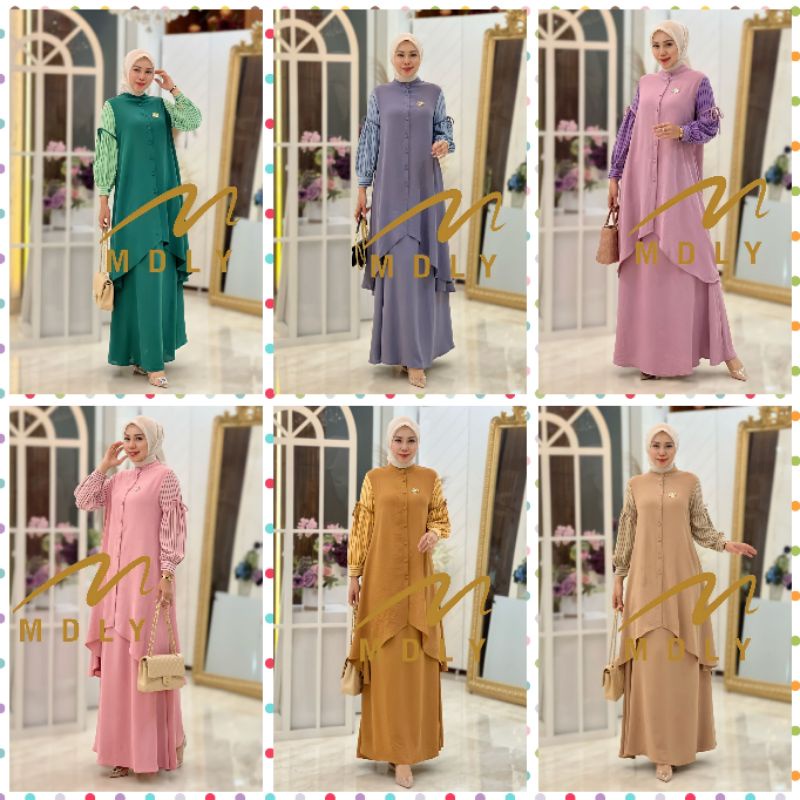 (9) MDLY ALUNA Baju Tunik set Rok Wanita muslimah One Set Aluna Set By Mdly. Nazra Sha