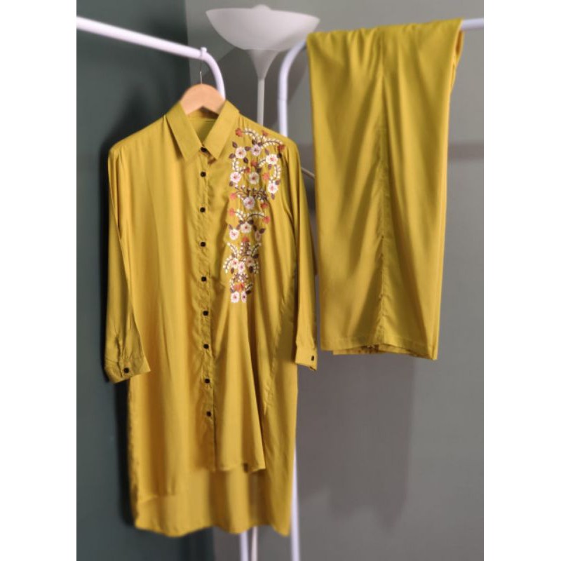 Setelan Tunik Kulot Bordir Kualitas Kain Rayon Premium.