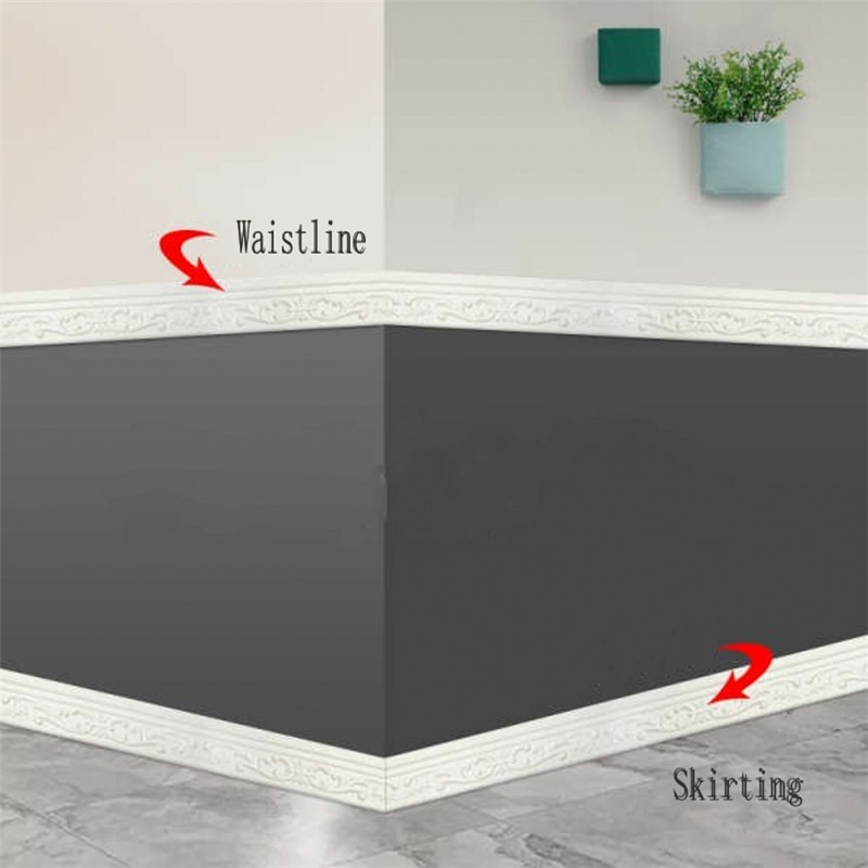 2.3m * 4.8cm DIY Perekat Diri Anti-Tabrakan Skirting Stiker Dinding/3D Pola Stereo Timbul Busa Alas Tiang Stiker Dinding/Busa Lantai Pinggang Garis Skirting Papan Wallpaper Stiker