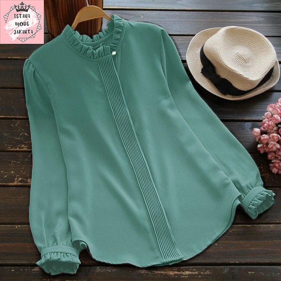 ISTANA MODE JAKARTA Lilac baju atasan wanita terbaru blouse korean style blouse wanita lengan panjang-3