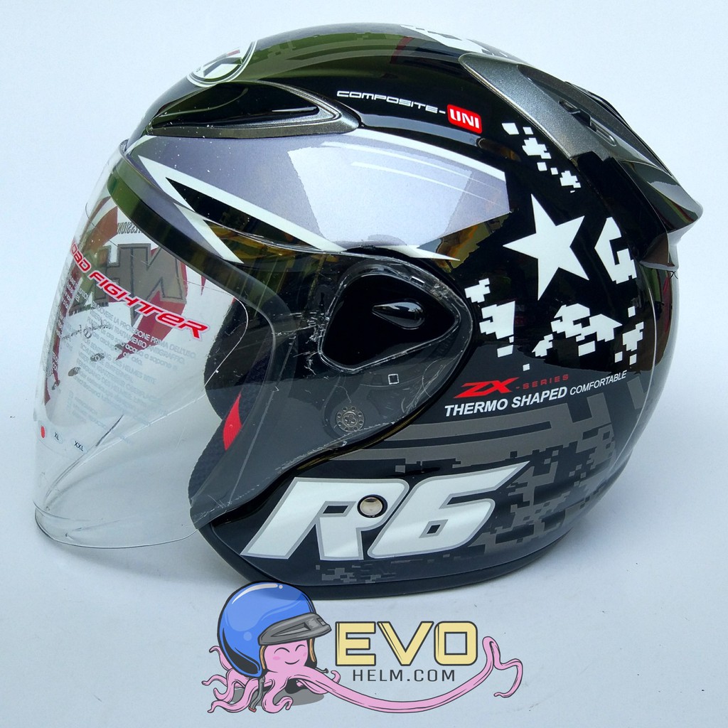 NHK R6 PIXEL GRAPHIC Half Face - Single Visor BLACK - SILVER