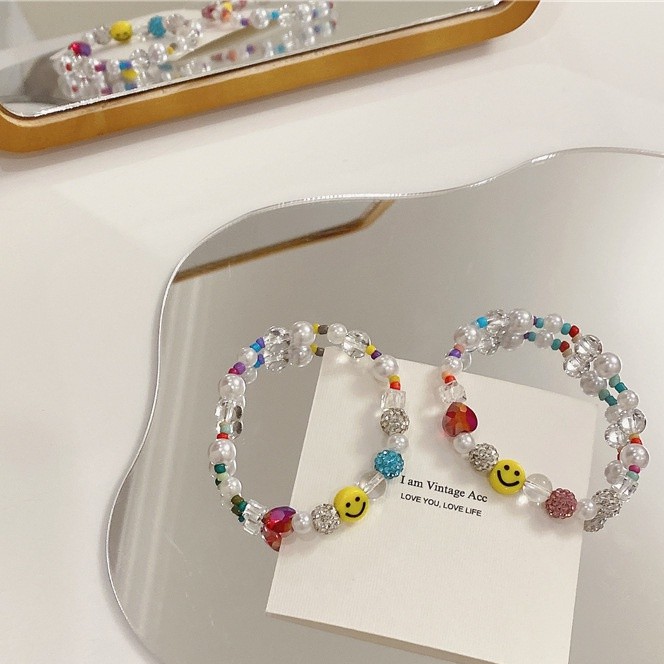 Colorful Diamond Smiley Face Bracelet Accessories Simple Korean Retro