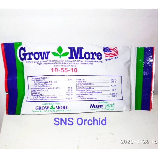 Growmore grow more merah pupuk daun semprot untuk pembungaan bunga anggrek 100 gr