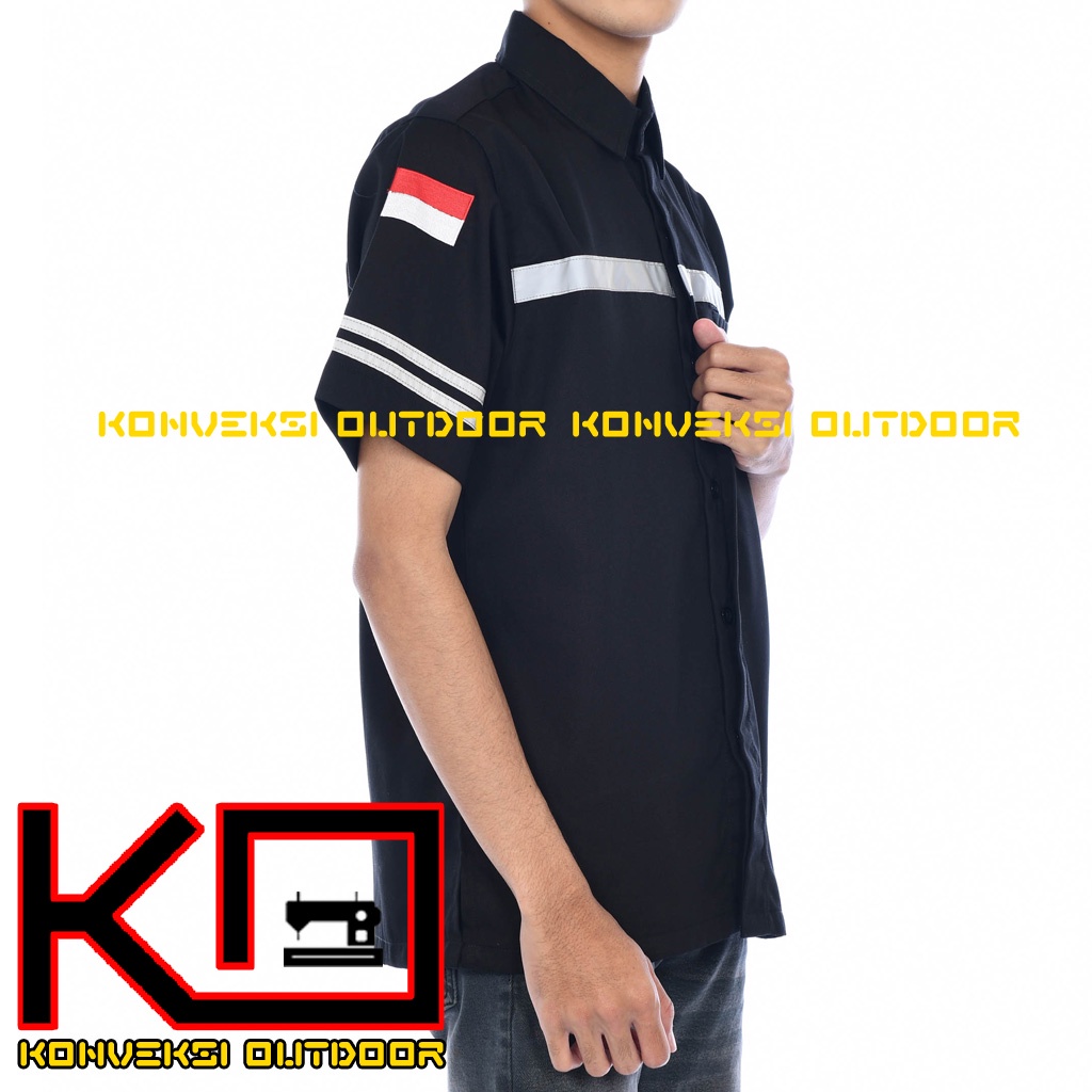 KEMEJA WEARPACK BAJU SAFETY K3 OUTDOOR INDOOR - Seragam Kemeja Kerja Lapangan Lengan Pendek Proyek Bangunan Tambang Alat Berat PLN Enginer Instalasi Mesin werpek sefti Scotlit Warna Hitam Konveksi Outdoor