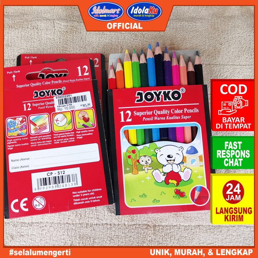 IDOLMART Pensil Warna Joyko Pendek 12 Warna Idolmart Surabaya