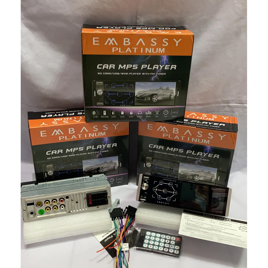 Tape mobil single din embassy mp5 layar sentuh Lcd 4 inch