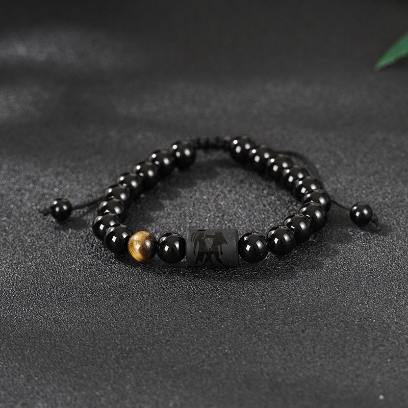 Gelang Manik-Manik Batu Reiki Hitam Ukuran 8mm Desain 12 Rasi Bintang Untuk Pria Dan Wanita