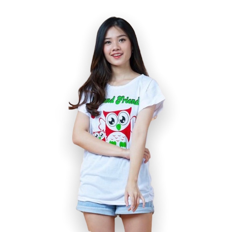 Baju Kaos Wanita Owl Tshirt Distro Allsize Murah Kekinian Bahan Kaos Pendek