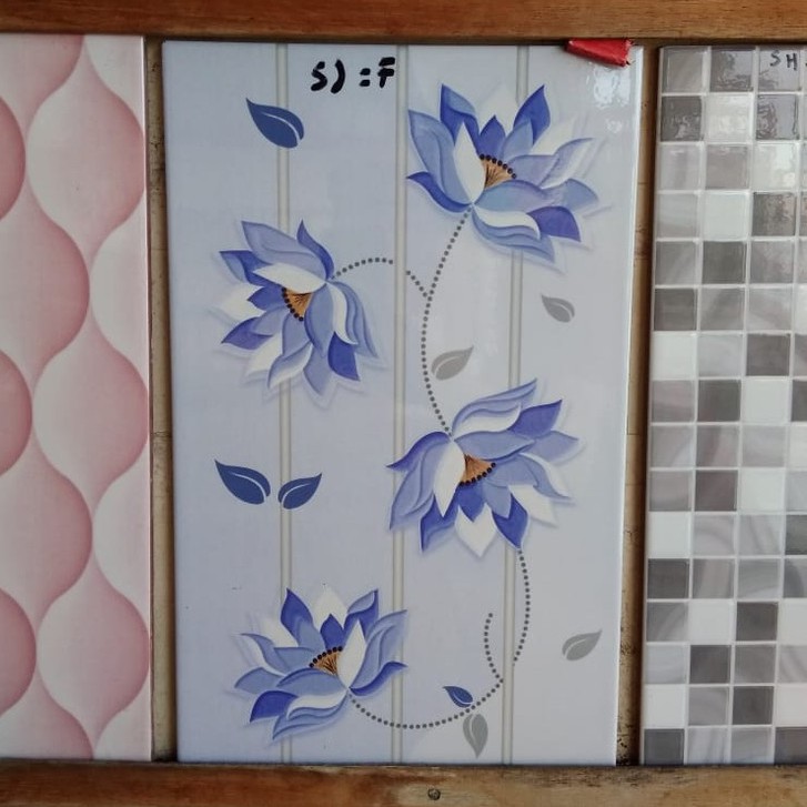 KERAMIK DINDING BUNGA 25x40 UNO SUN FLOWER BIRU