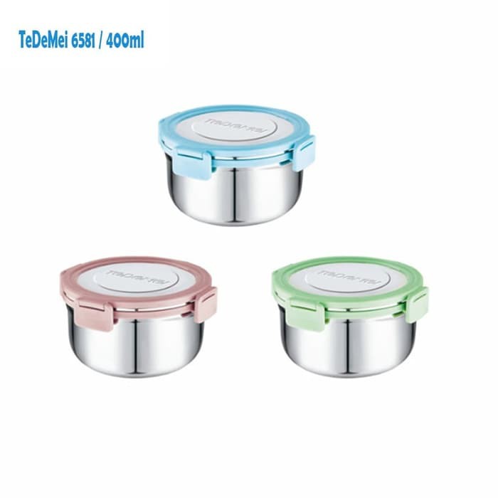 TEMPAT BEKAL TEDEMEI 6581 SOUP CUP STAINLESS STEEL ANTI TUMPAH - Biru Muda