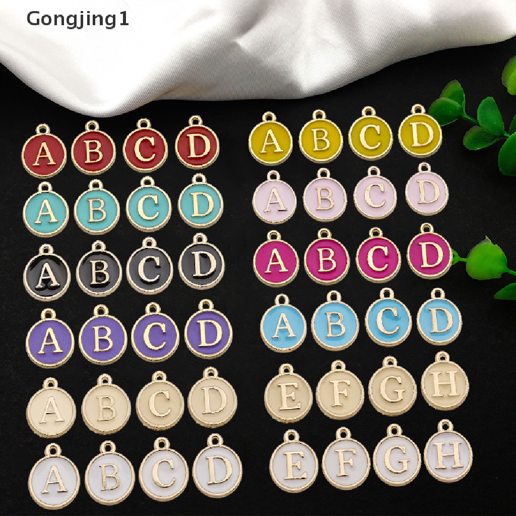 Gongjing1 26pcs / Set Liontin Enamel Alfabet Inggris 15x12mm DIY Charms