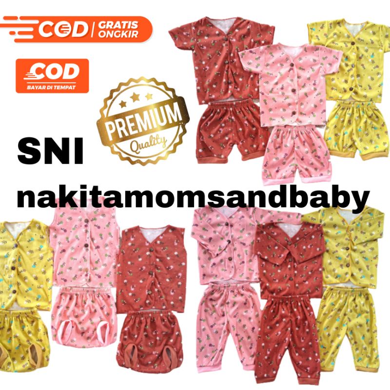 Stelan baju dan celana bayi panjang motif per 3 stel newborn, 3-6 dan 6-12 bulan SNI Promo 9.9