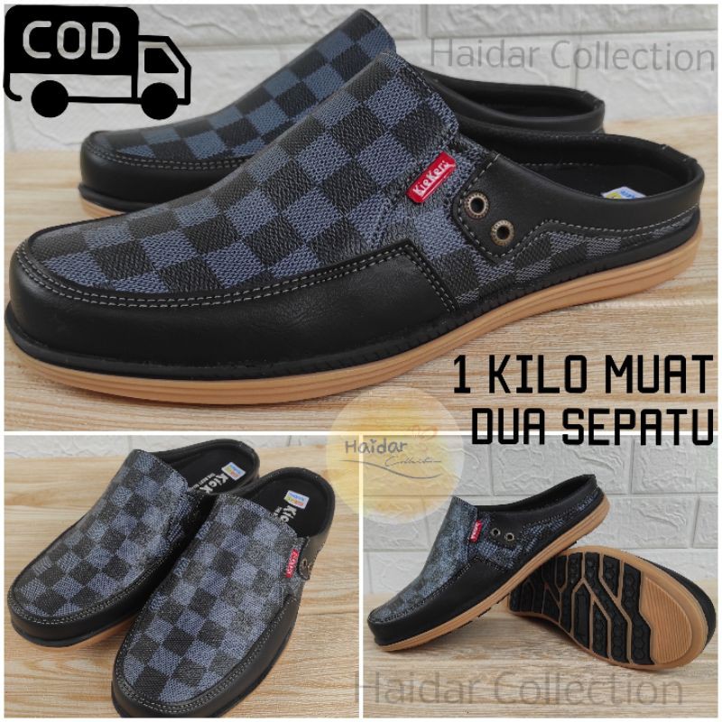 39-44 Bustong Pria Slip On Damier Kasual Sol Karet Kulit Sintetis Premium Original Import