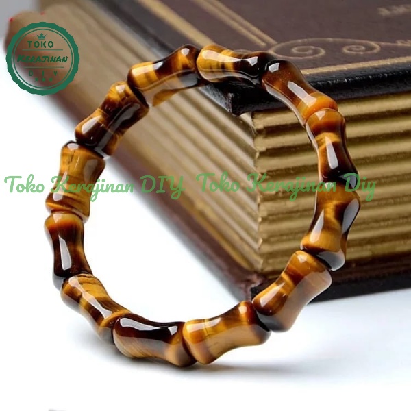 [ FREE BOX ] Gelang Batu Tiger Eye Motif Bambu Gelang Batu Alam Pria Wanita