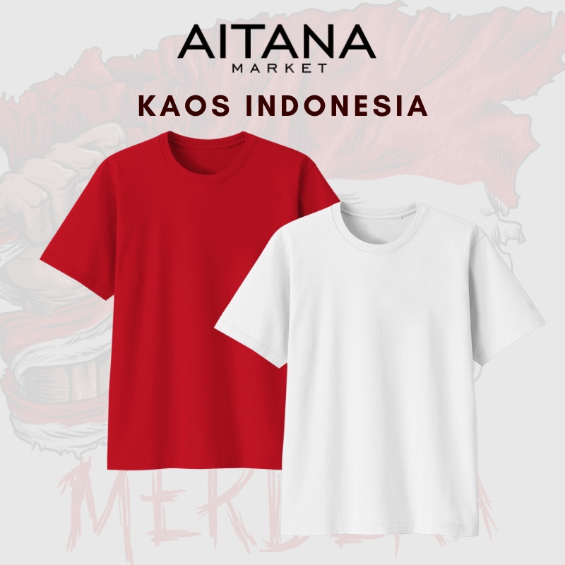 Aitana - Kaos Polos Wanita Merah Putih Anak Remaja Dewasa Big Size Katun Combed 30s