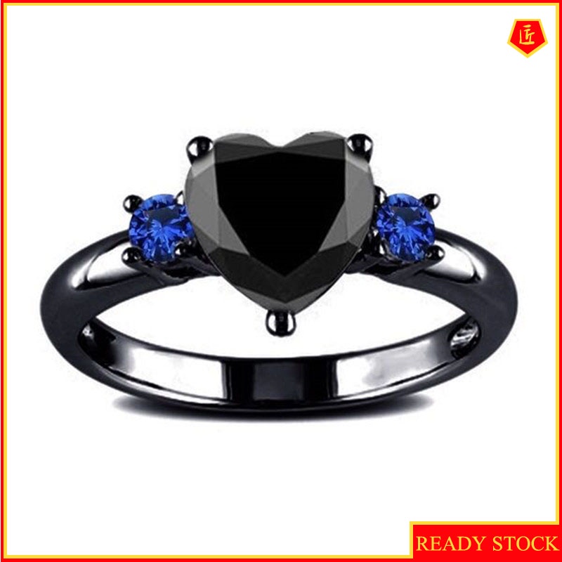 [Ready Stock]Fashion Personality 925 Silver Black Gold Heart-Shaped Ring