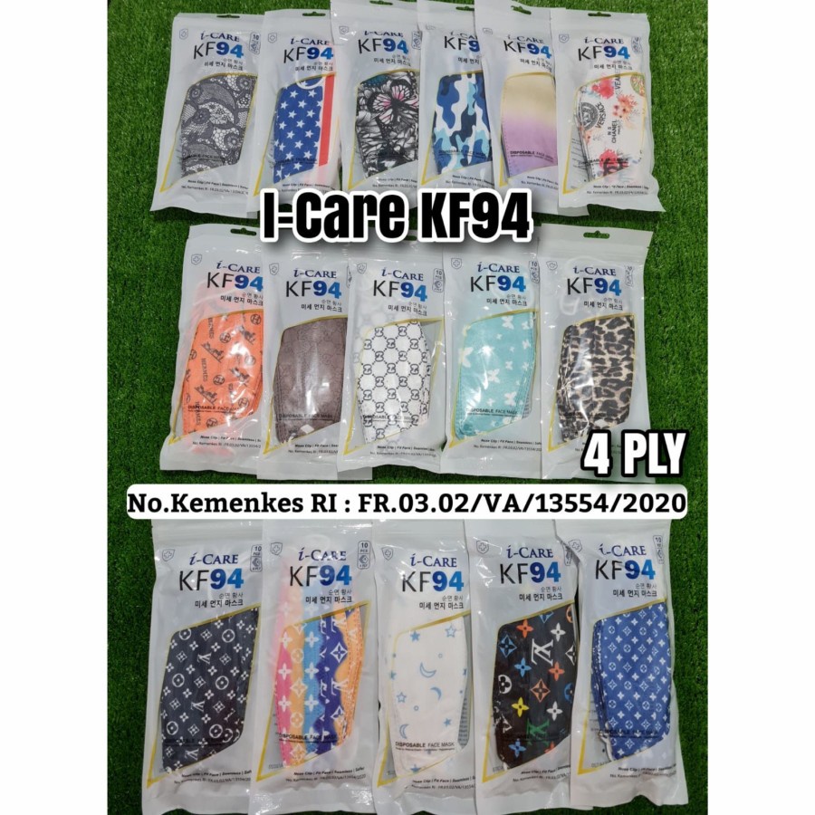 Masker KF94 4Ply Evo 4D Motif Dewasa iCare Earloop izin Kemenkes 10pc