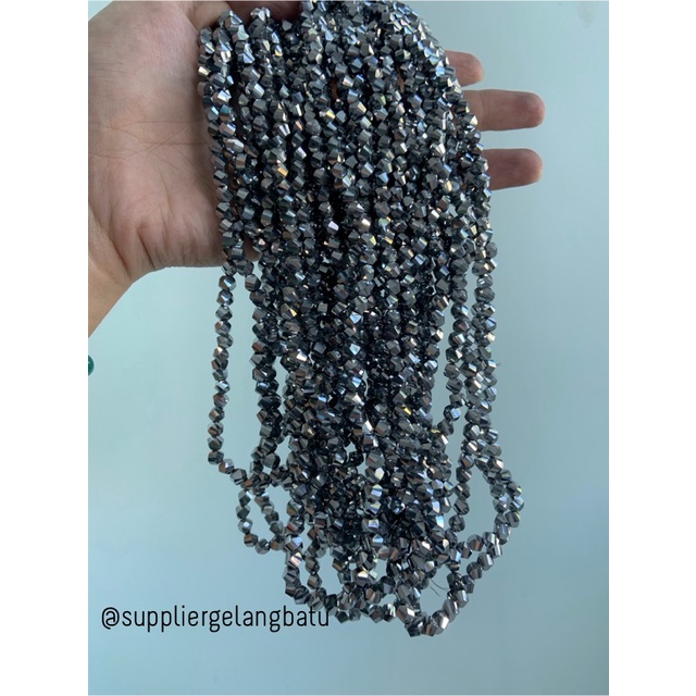 ceko faceted hexagon 6mm silver metallic metalik bahan premium kristal