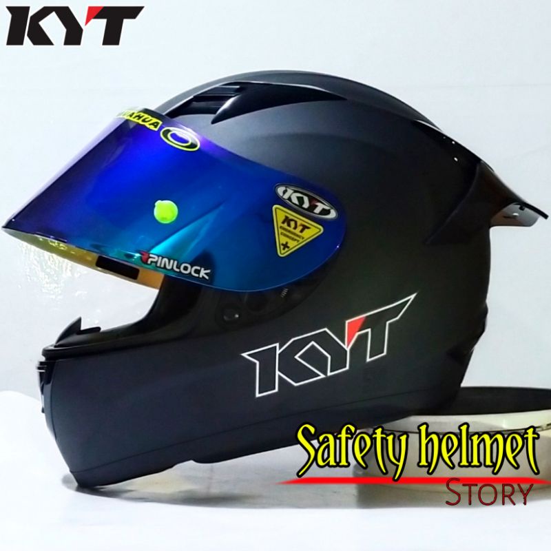 Helm Full face KYT R-10 solid white Leopard Modif Paket ganteng (Original)-pk gteng black doft