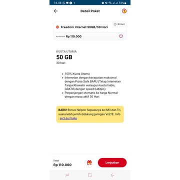 VOUCHER PAKET INDOSAT 50GB FREEDOM 30 HARI 24 JAM