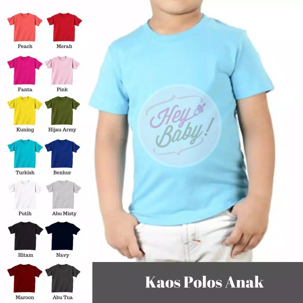 hb E1 KAOS  POLOS  ANAK  ADEM NYAMAN BAHAN KATUN COMBED 30S 