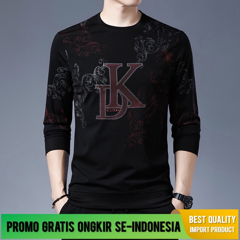 Kaos Lengan Panjang Tipis Sweater   Leher Bulat  Korea cetak  T-shirt  Singlet  stock Pria Impor