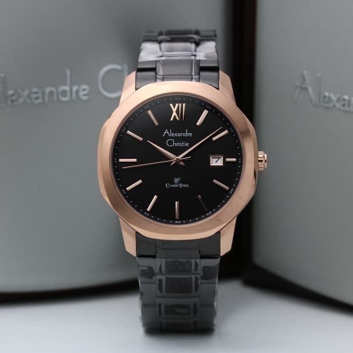 jam tangan pria alexander cristie original ac8619 black rosegold