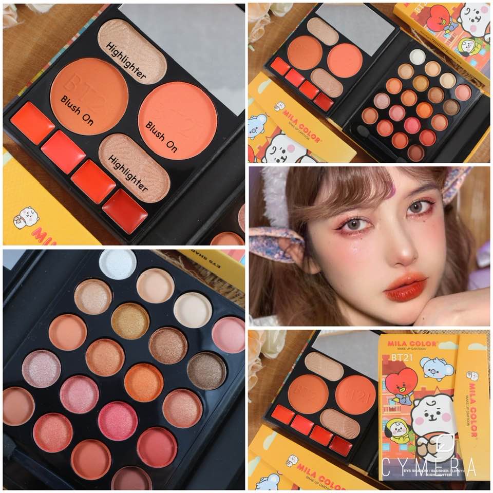 PROMO - COD - MILA COLOR MAKE UP CARTOON BT21 PALETTE (Eyeshadow , Blusher , Highlight , Lipstick)