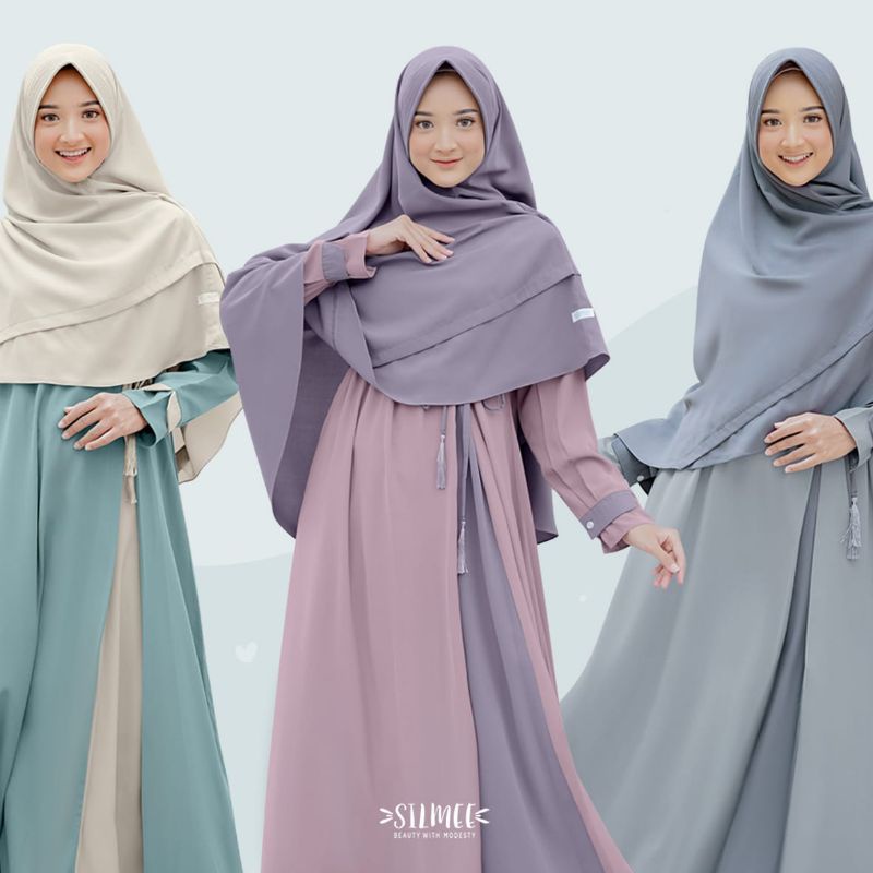 [SILMEE] LAASYA DRESS SET - Gamis Syar'i Busui Kombinasi 2 warna - afiyahijabshop