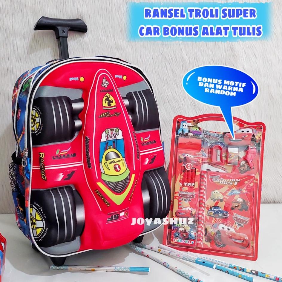 Super Luar Biasa Tas Troli Anak Laki Laki Super Car - Tas Troli 3 Dimensi - Tas Troli Sekolah Gratis Botol Minum - Ransel Anak Troli TK - Tas Troli Anak Karakter Super Car 3D - Tas Troli Gratis Botol Minum - Ransel Troli Keren - Ransel Troli Super Car - J