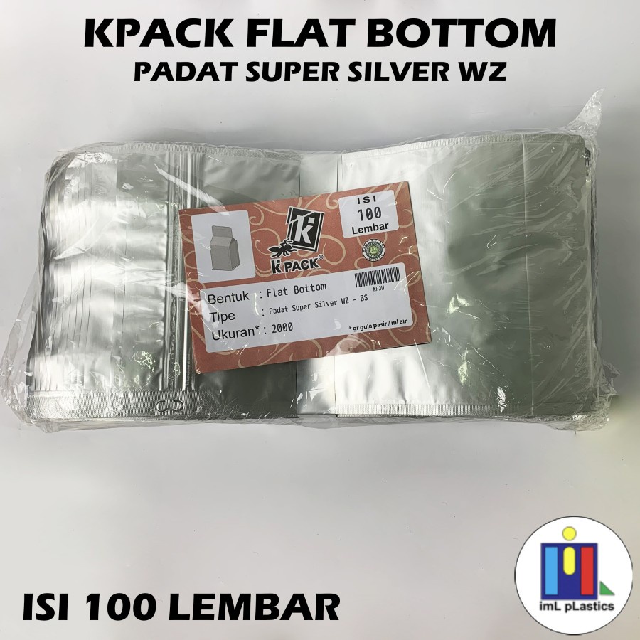 K pack Standing Flat Bottom Silver Super Aluminium Foil 2000gr - Pcs /  satuan