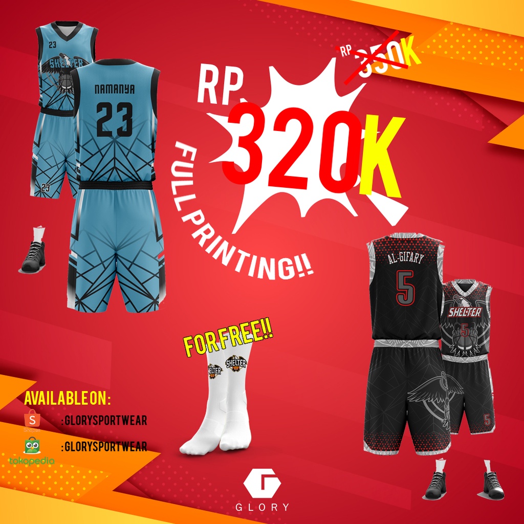 Jersey custom full printing (2 set home - away) FREE kaos kaki