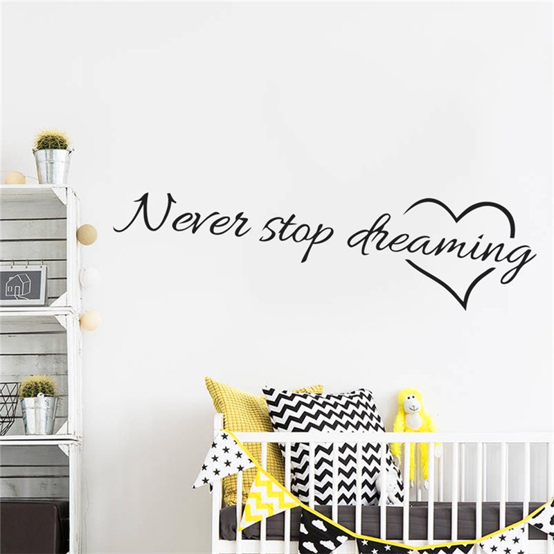 (dreamdreaming.id) Stiker Dinding Vinyl Motif Tulisan Never Stop Dreaming Untuk Dekorasi Kamar Tidur