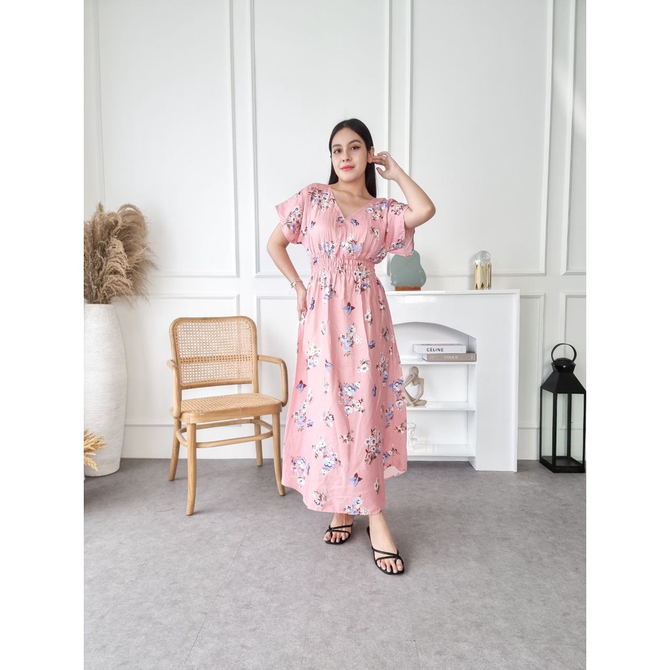 Daster Putri Bali [DPB] Dress Daster Kezia Panjang Motif Farfalla Bunga Bisa COD