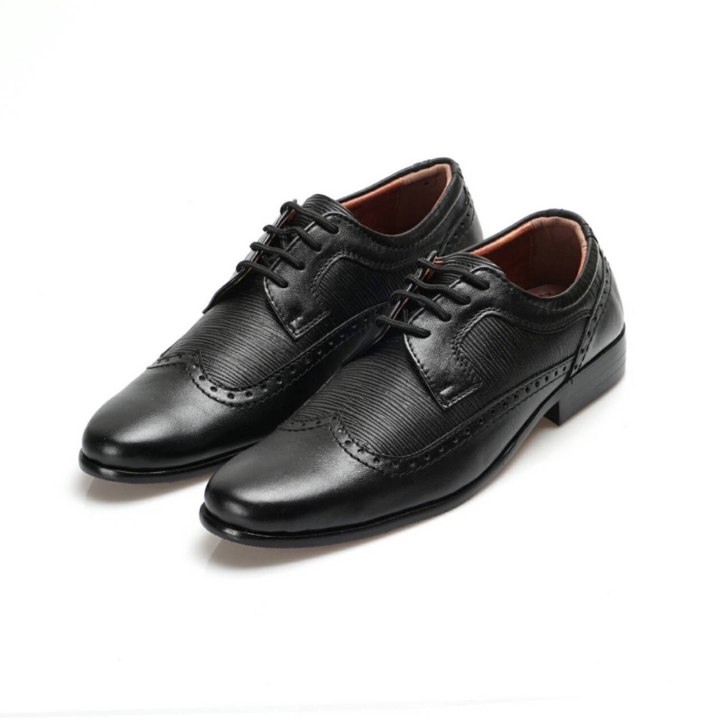 Sepatu Pantofel BALI Pria Kulit Asli Mengkilap Warna Hitam Coklat Bertali Ujung Lancip Hak 3 cm Ring