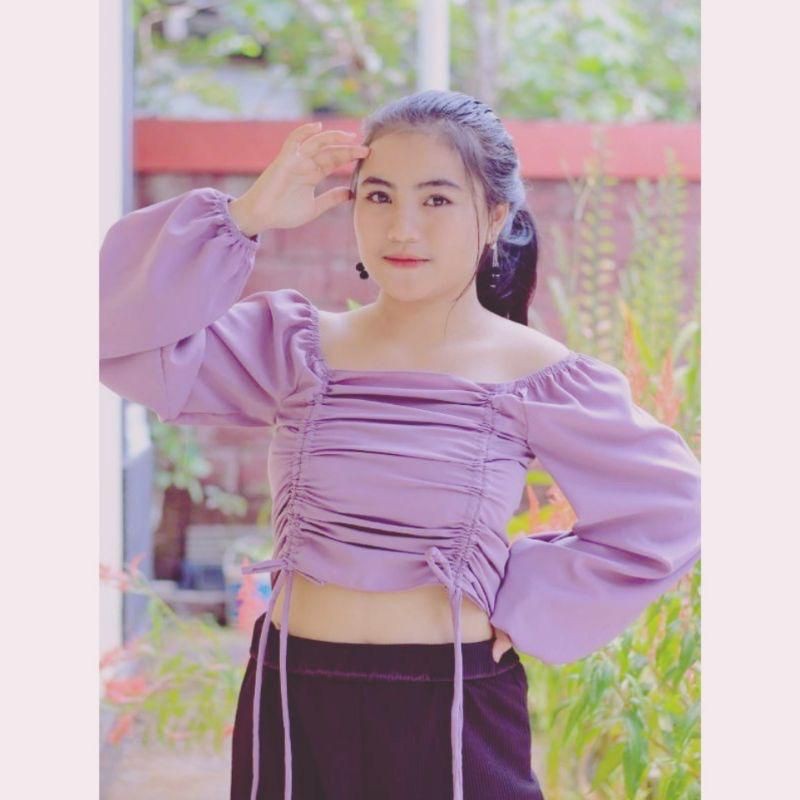 Baju Serut | Baju Balon Sabrina Crop Top Lengan Balon Fashion Korea