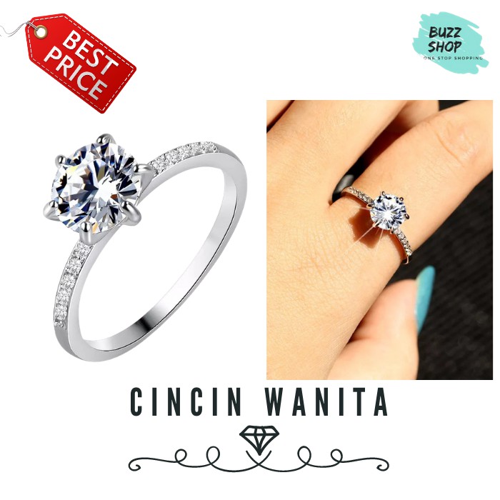 Cincin Wanita Berlian Imitasi Lapis Emas Putih JC 002