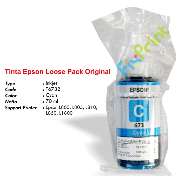 Tinta Original Epson 673 T6731 T6732 T6733 T6734 T6735 T6736 Refill Printer L800 L805 L850 L1800 Ori