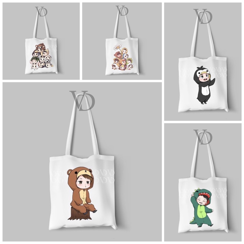 TOTE BAG BAHAN KANVAS MOTIF exo chibi fanart / korean TOTEBAG / TAS BELANJA